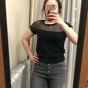 Black mesh fishnet crop top